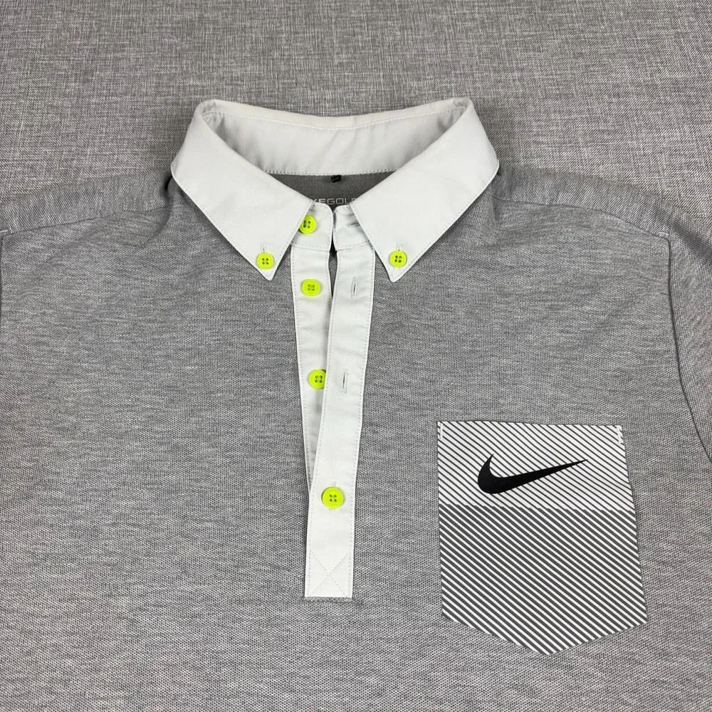 Nike Golf Dri-FIT Polo Shirt Mens L Gray Pocket Golf Short Sleeve Performance